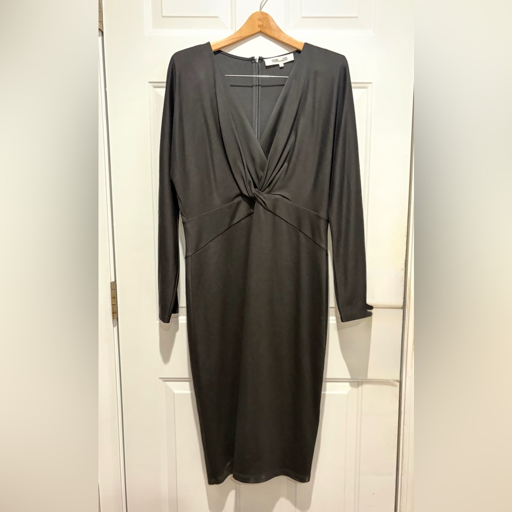 Diane Von Furstenberg Black Knot-Front Dress, Large
